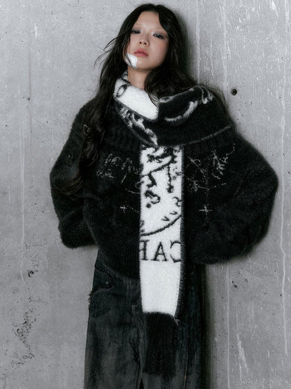 Update Cest Nous Chain Jacquard Detachable Belt Punk Collar Loose Sweater