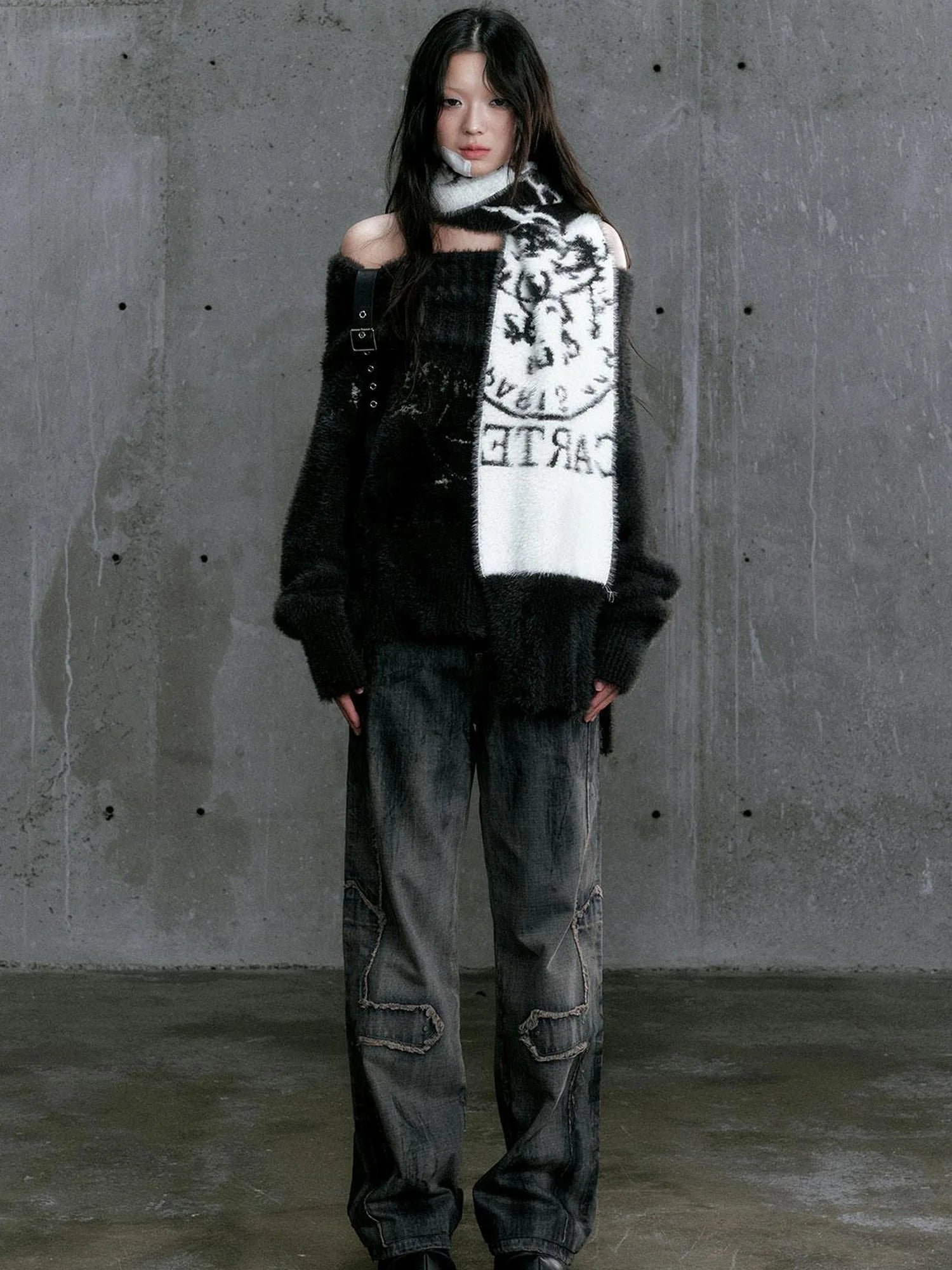 Chain Jacquard Detachable Belt Punk Collar Loose Sweater