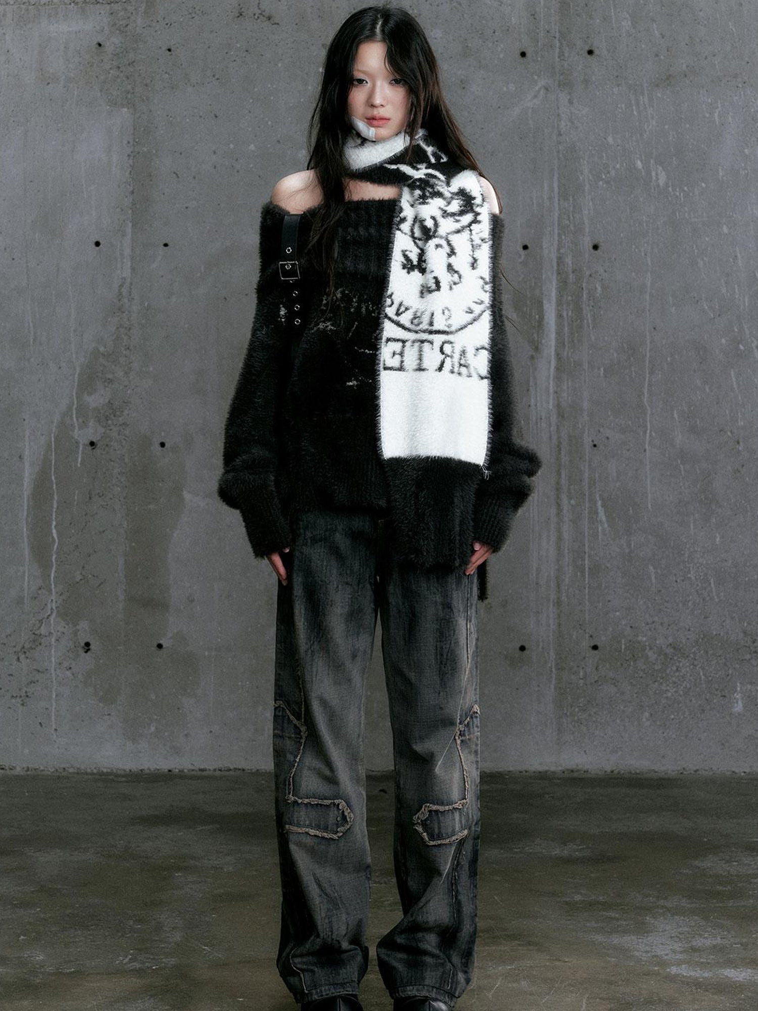 Update Cest Nous Chain Jacquard Detachable Belt Punk Collar Loose Sweater