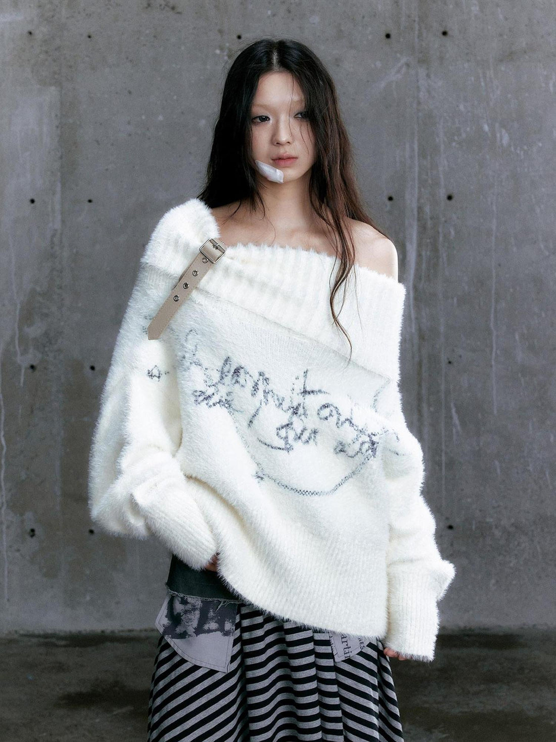 Update Cest Nous Chain Jacquard Detachable Belt Punk Collar Loose Sweater
