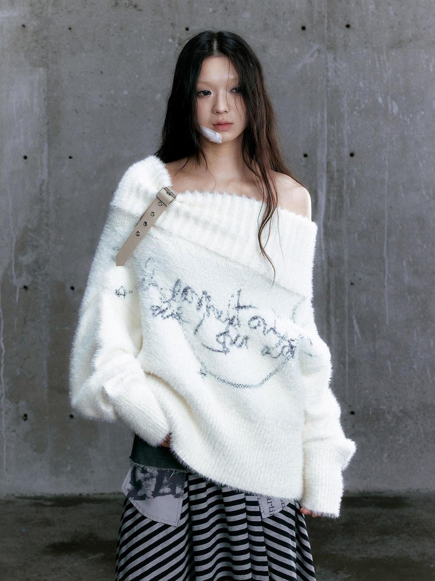 Update Cest Nous Chain Jacquard Detachable Belt Punk Collar Loose Sweater