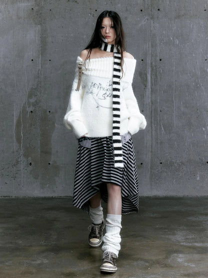 Chain Jacquard Detachable Belt Punk Collar Loose Sweater