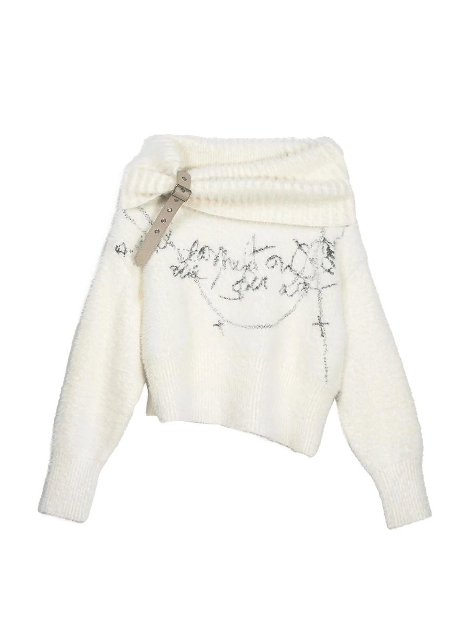 Chain Jacquard Detachable Belt Punk Collar Loose Sweater