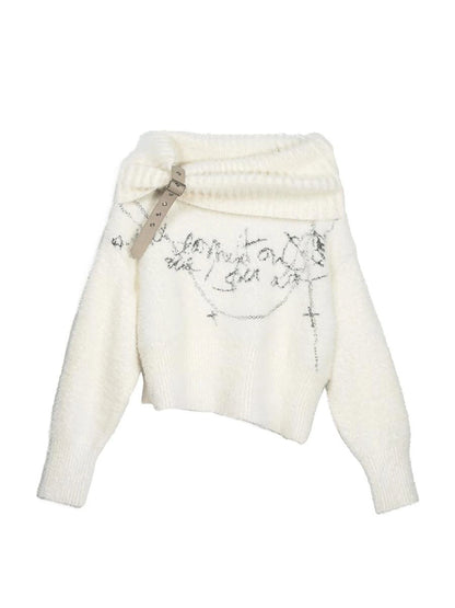 Chain Jacquard Detachable Belt Punk Collar Loose Sweater