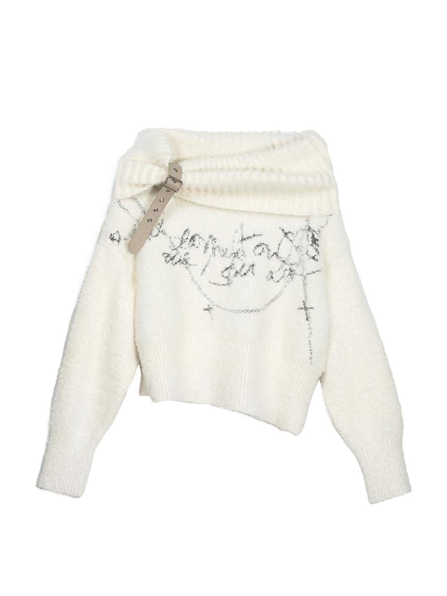 Update Cest Nous Chain Jacquard Detachable Belt Punk Collar Loose Sweater