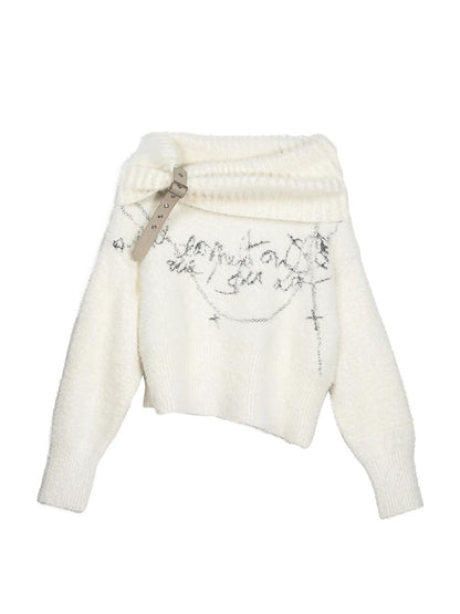 Update Cest Nous Chain Jacquard Detachable Belt Punk Collar Loose Sweater
