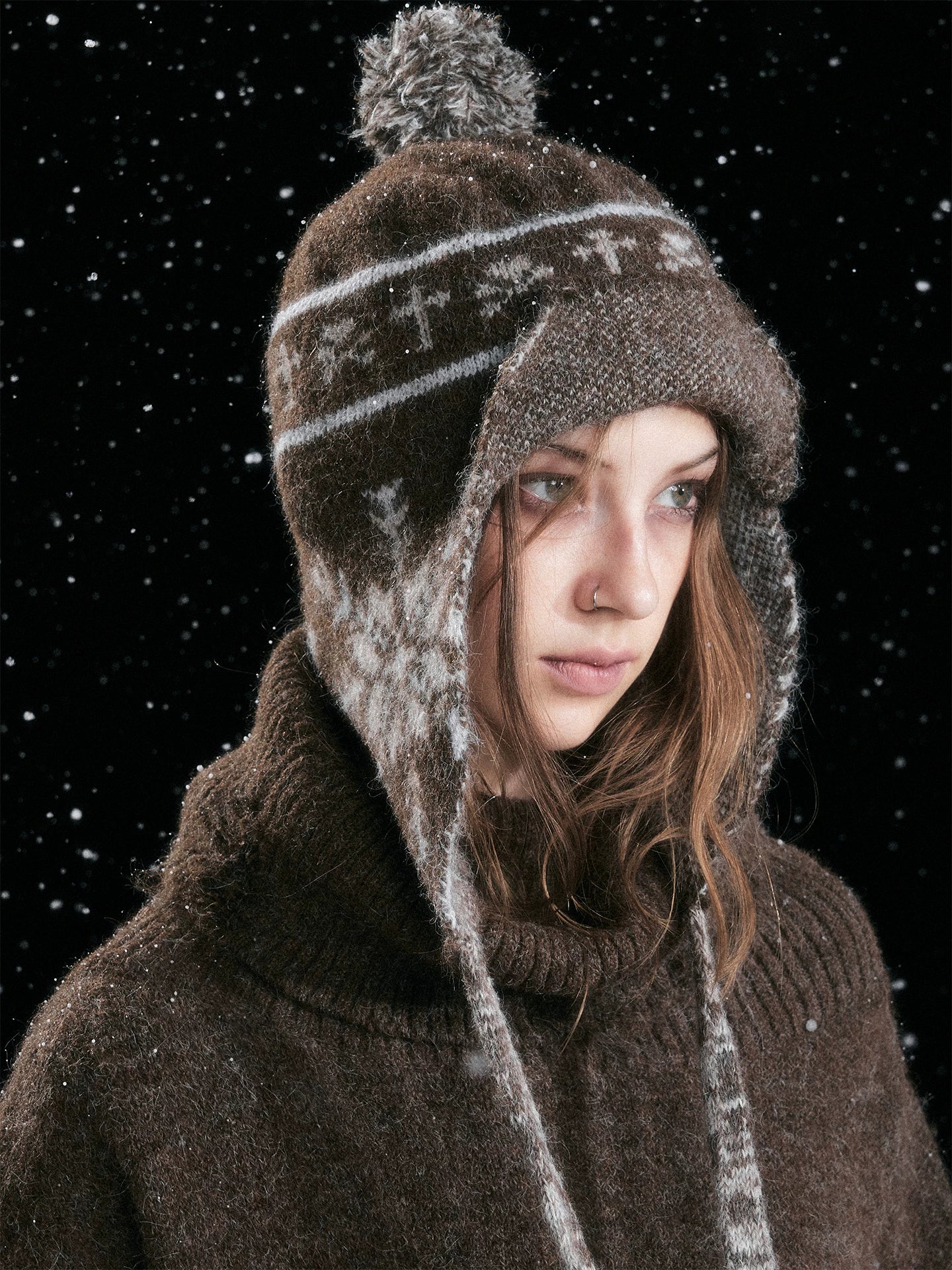 Cest Nous Cozy Knit Wool Striped Helmet Style Earflap Casual Young Women Brown Hat-1