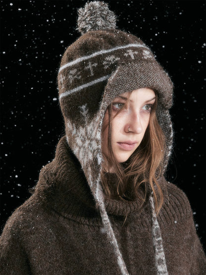 Cest Nous Cozy Knit Wool Striped Helmet Style Earflap Casual Young Women Brown Hat-1