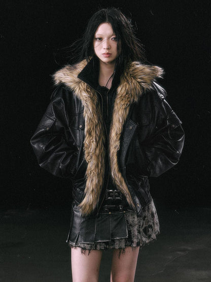 Cest Nous Cropped Detachable Fur Collar Flight Padded Women&