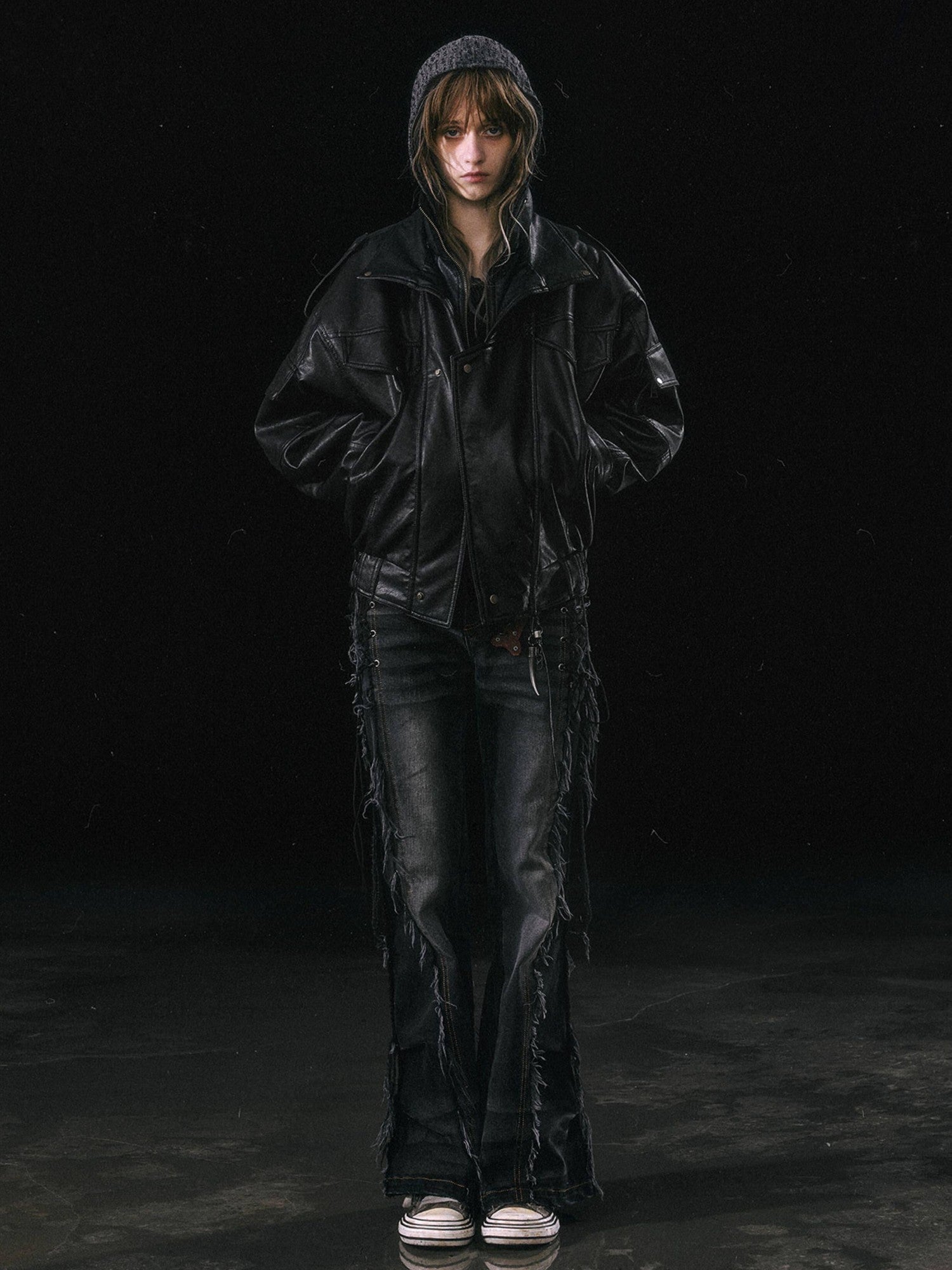 Cest Nous Cropped Detachable Fur Collar Flight Padded Women&