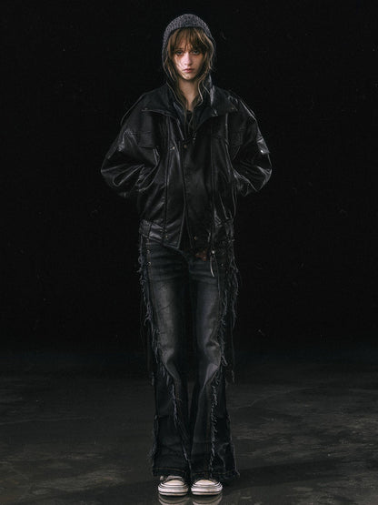 Cest Nous Cropped Detachable Fur Collar Flight Padded Women&