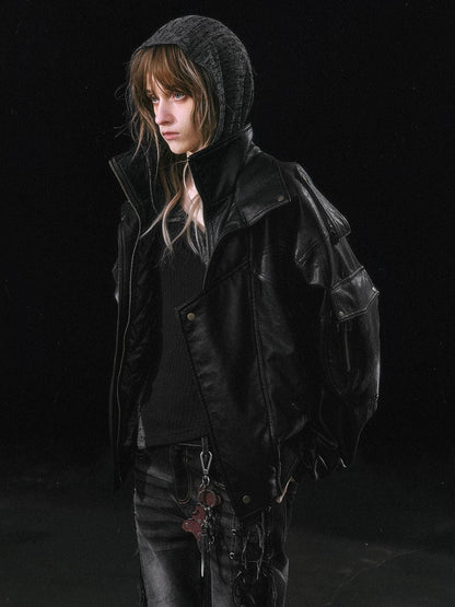 Cest Nous Cropped Detachable Fur Collar Flight Padded Women&