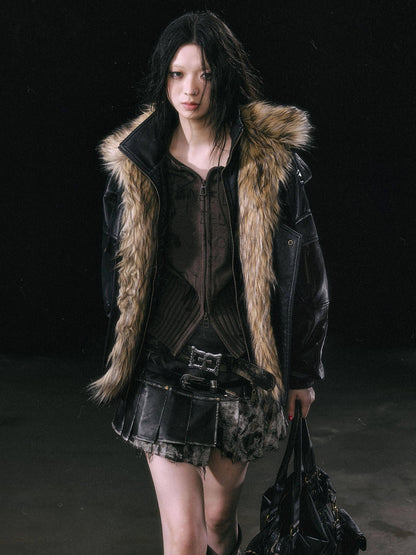 Cest Nous Cropped Detachable Fur Collar Flight Padded Women&