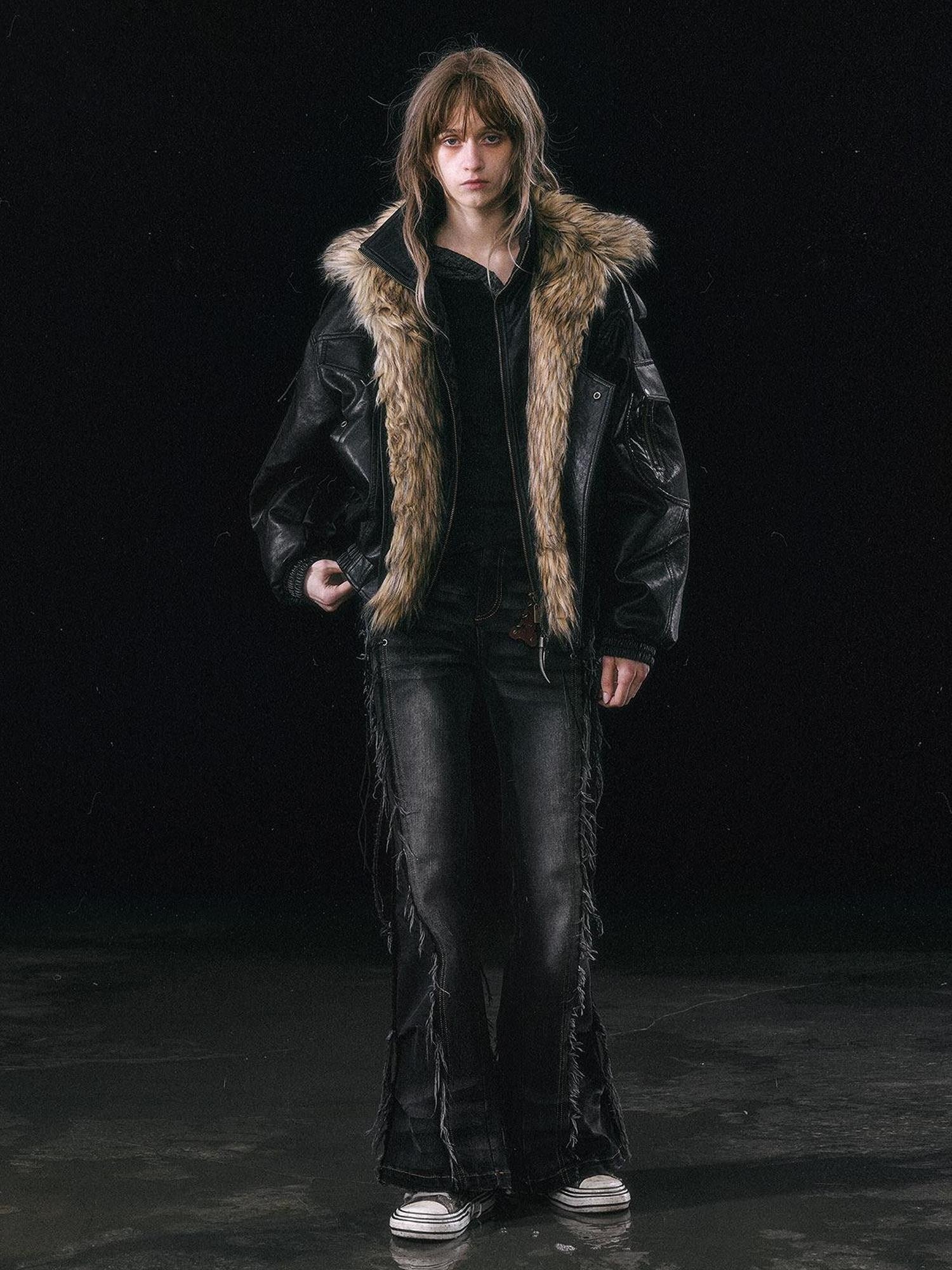 Cest Nous Cropped Detachable Fur Collar Flight Padded Women&