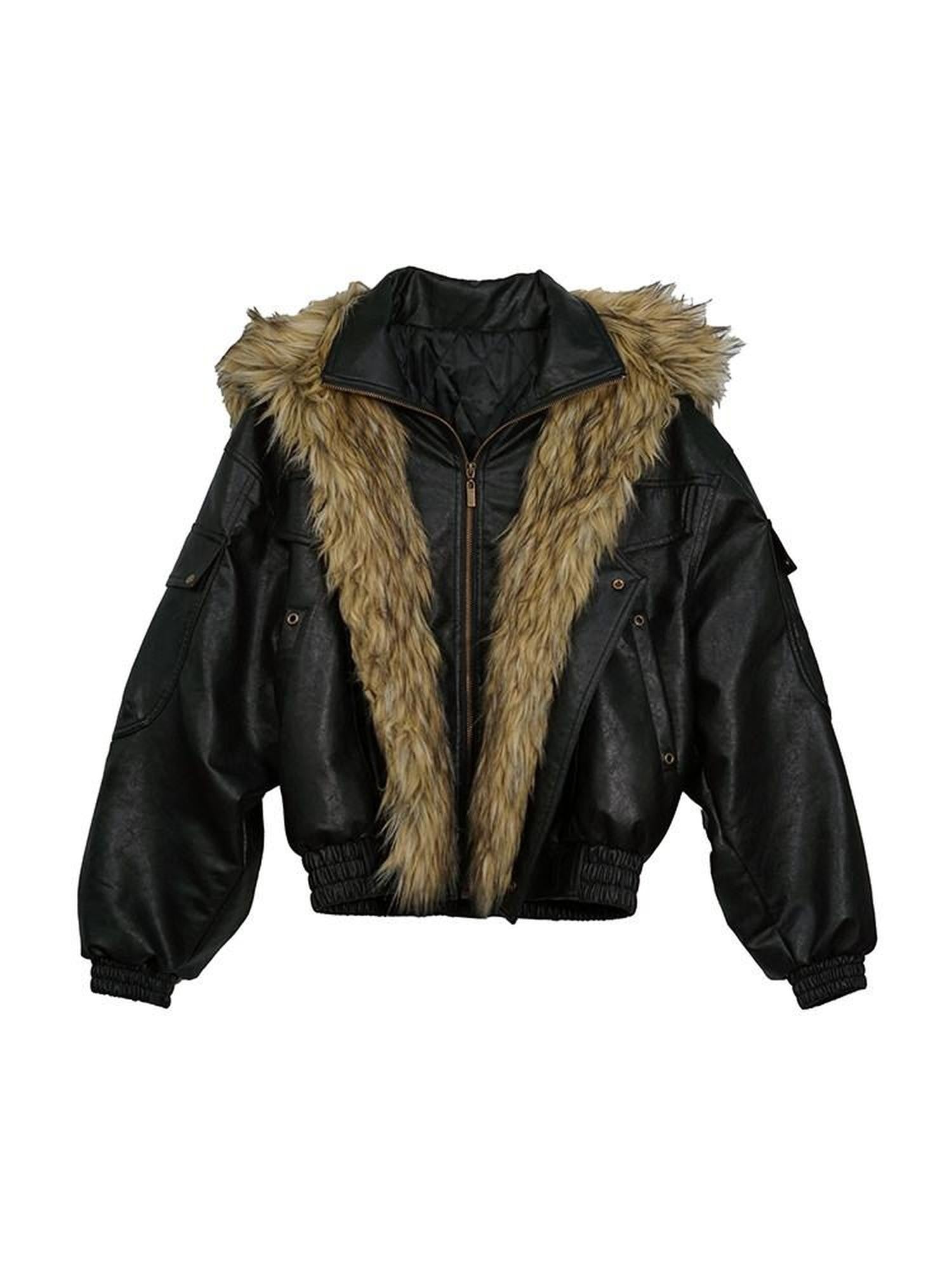 Cest Nous Cropped Detachable Fur Collar Flight Padded Women&