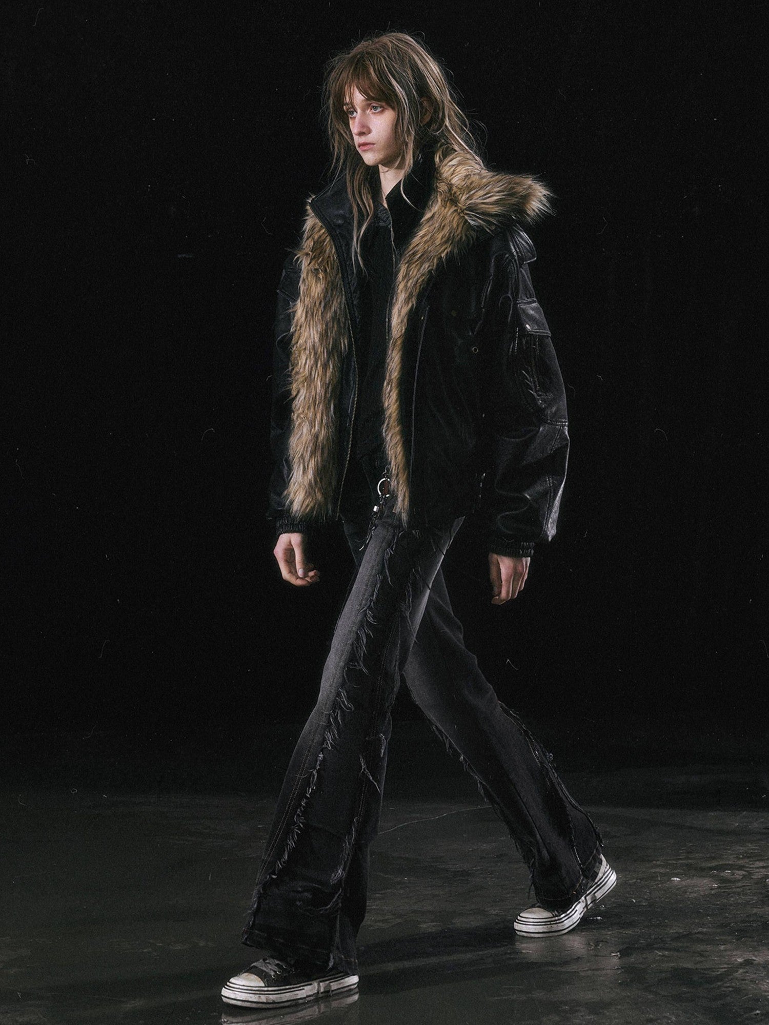 Cest Nous Cropped Detachable Fur Collar Flight Padded Women&