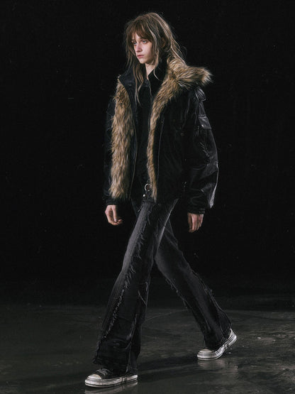 Cest Nous Cropped Detachable Fur Collar Flight Padded Women&