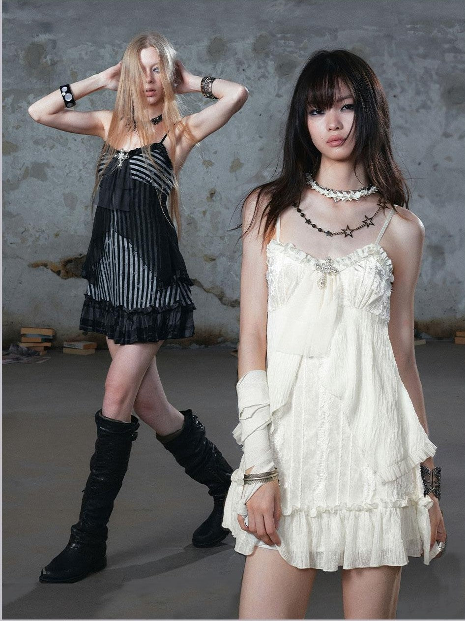 Cest Nous Cross Lace Chiffon Ruffle A Line Women&