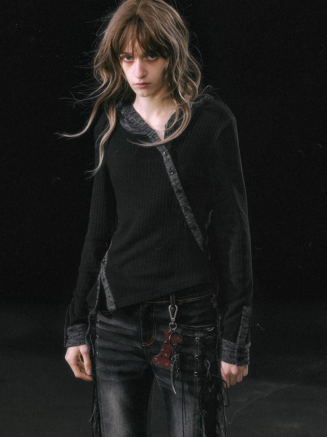 Cest Nous Deep Red Punk Bone Hanging Chain Women&