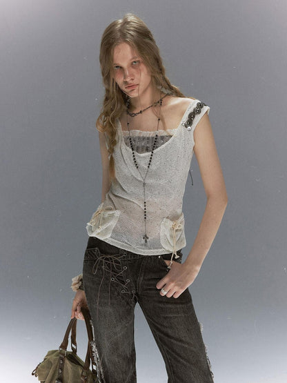 Cest Nous Diamond Cutout Textured Sequin Pocket Beaded Women&