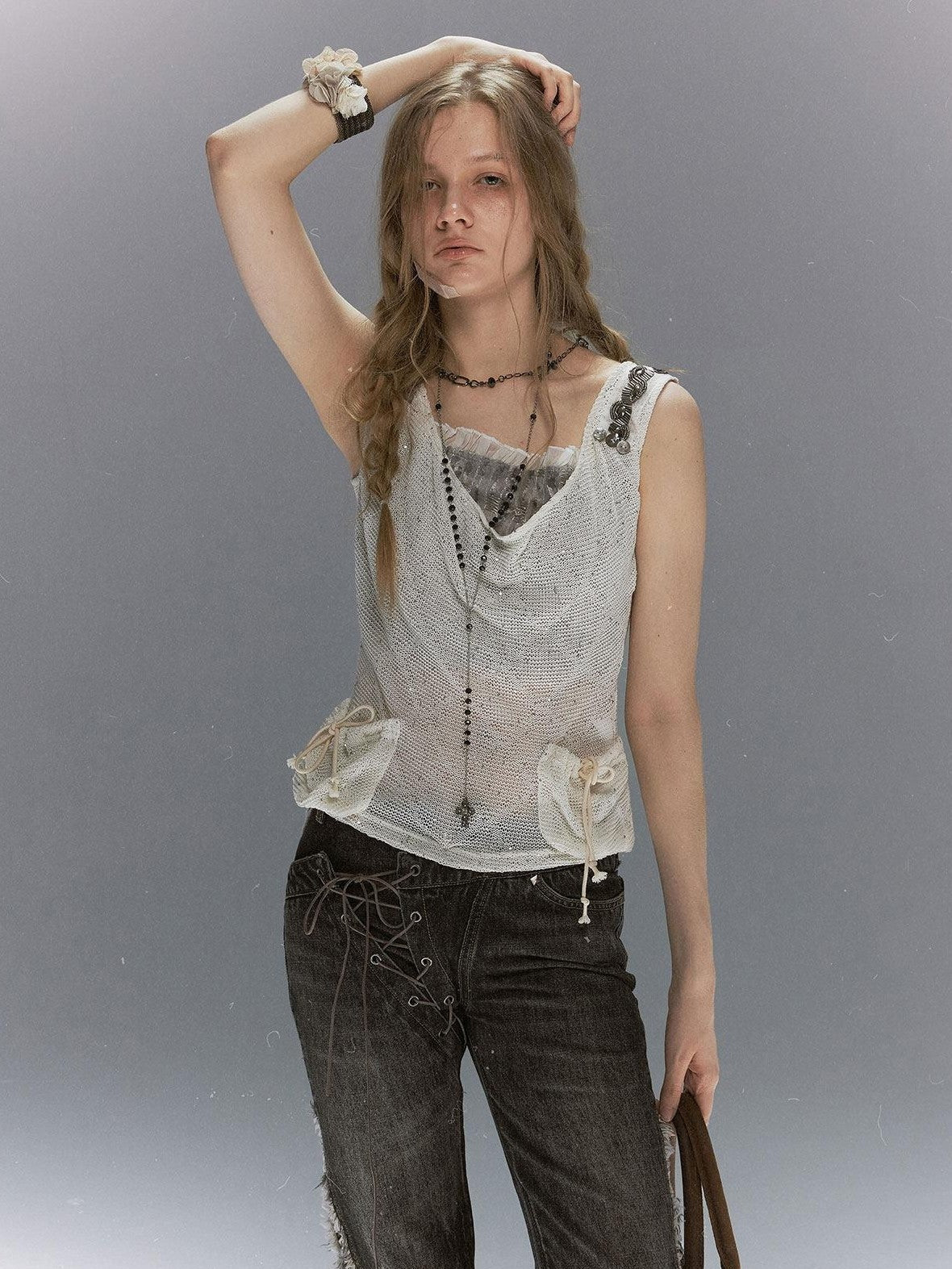 Cest Nous Diamond Cutout Textured Sequin Pocket Beaded Women&