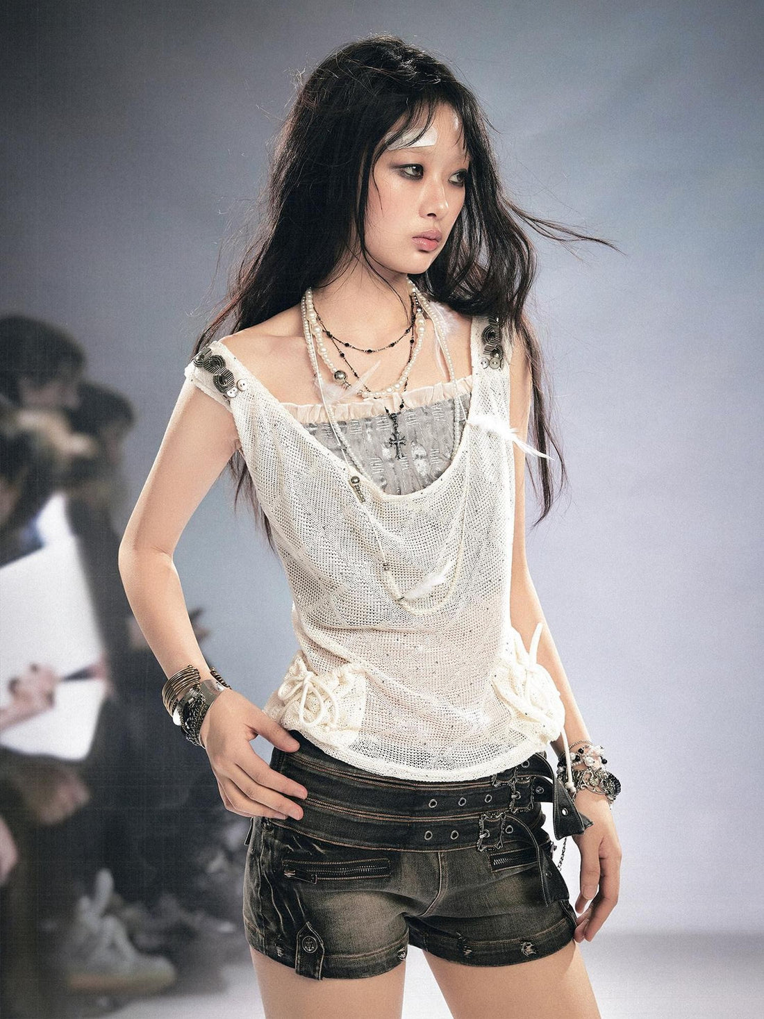 Cest Nous Diamond Cutout Textured Sequin Pocket Beaded Women&
