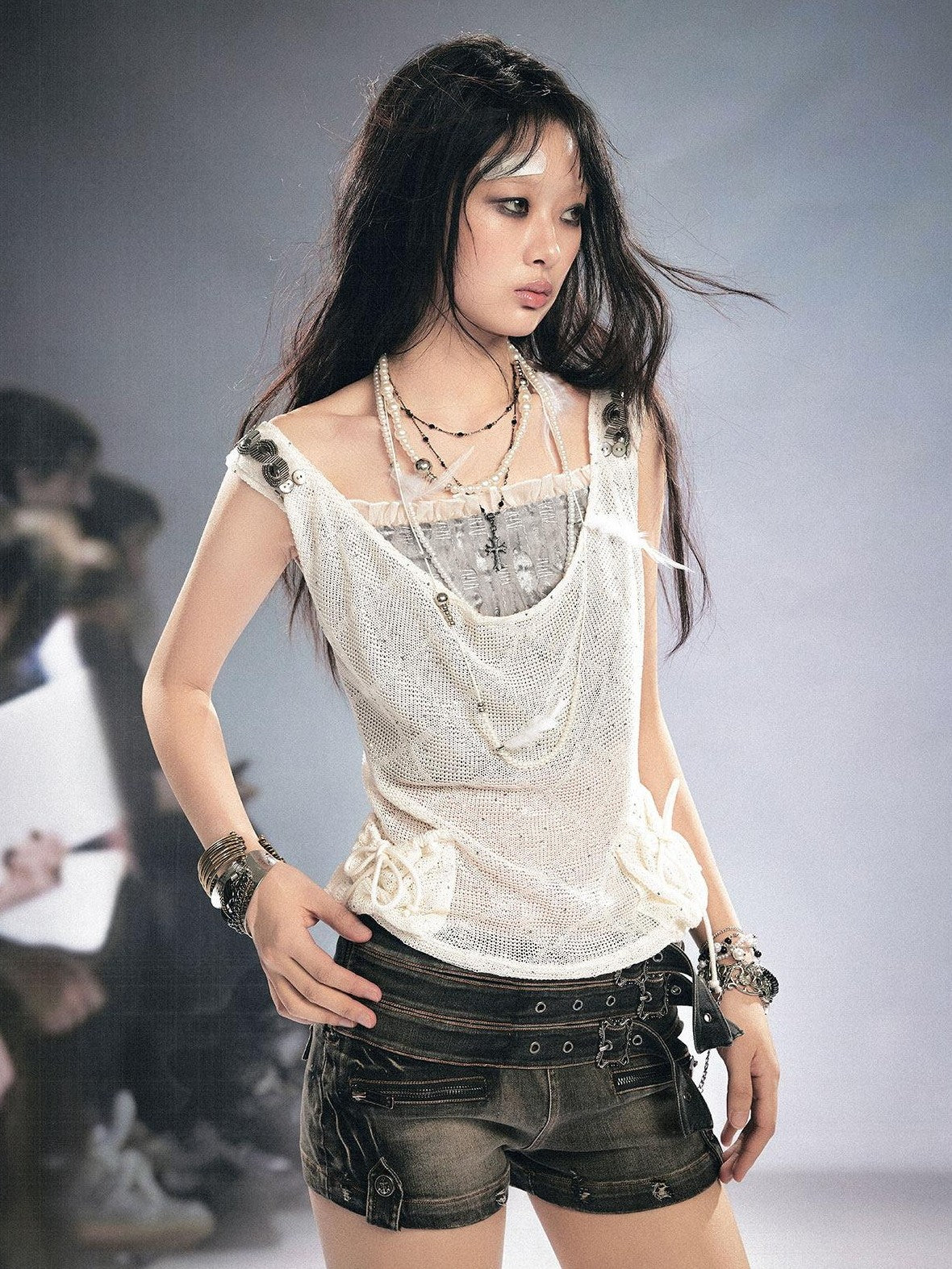 Cest Nous Diamond Cutout Textured Sequin Pocket Beaded Women&
