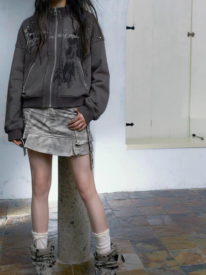 Cest Nous Dirty Wash Utility Pleated Skirt