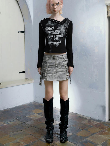 Cest Nous Dirty Wash Utility Pleated Skirt