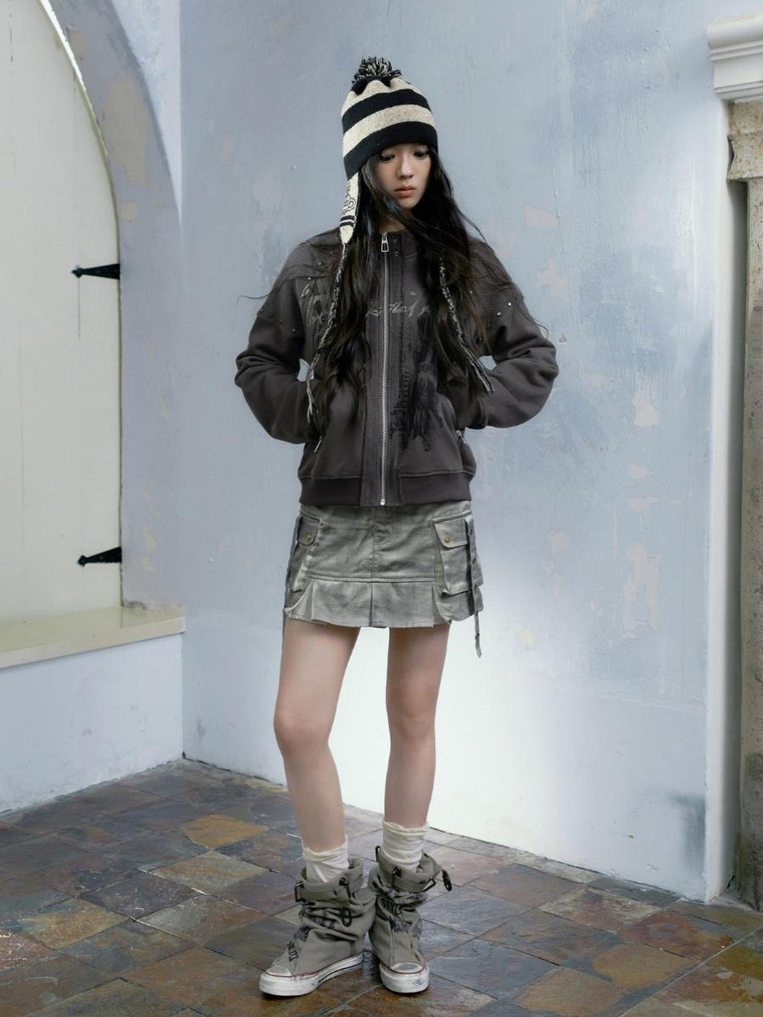 Cest Nous Dirty Wash Utility Pleated Skirt