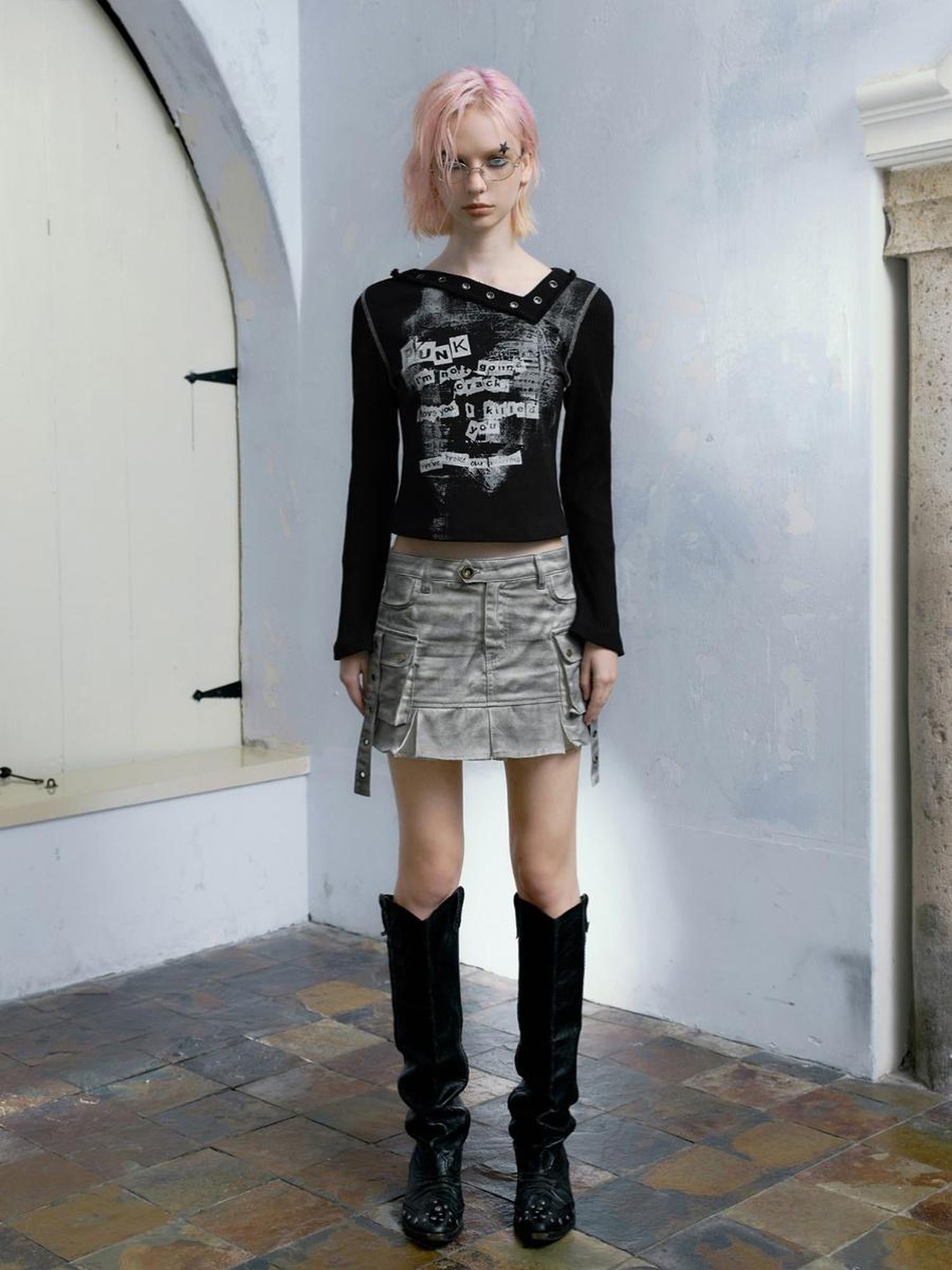 Cest Nous Dirty Wash Utility Pleated Skirt