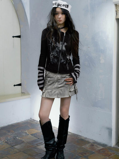 Cest Nous Dirty Wash Utility Pleated Skirt