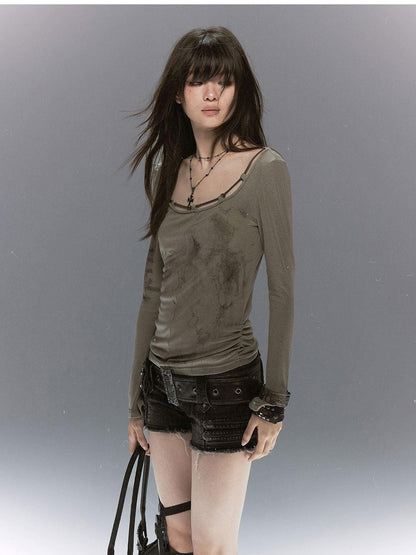 Cest Nous Distressed Detachable Leather Belt Slim Low Waist Women&