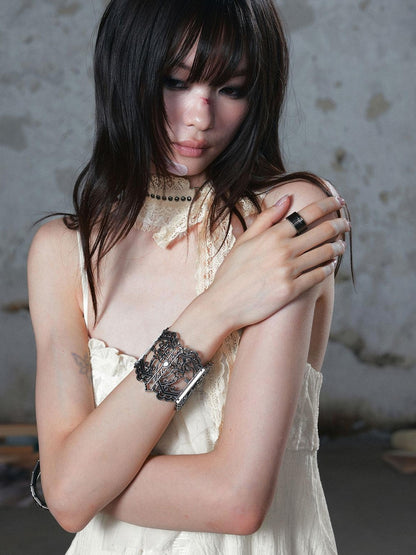 Cest Nous Distressed Hollow Carved Floral Cross Women&
