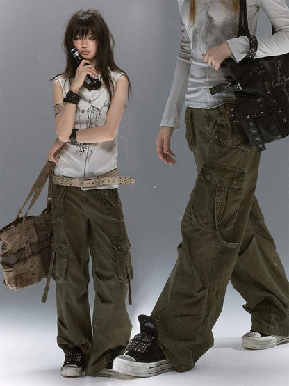 Cest Nous Distressed Multi Pocket Dual Waist Contrast Military Women&
