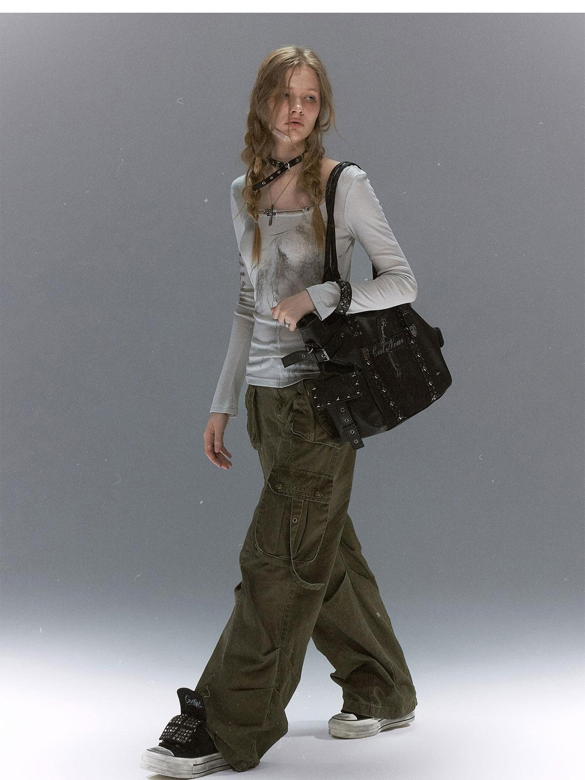 Cest Nous Distressed Multi Pocket Dual Waist Contrast Military Women&