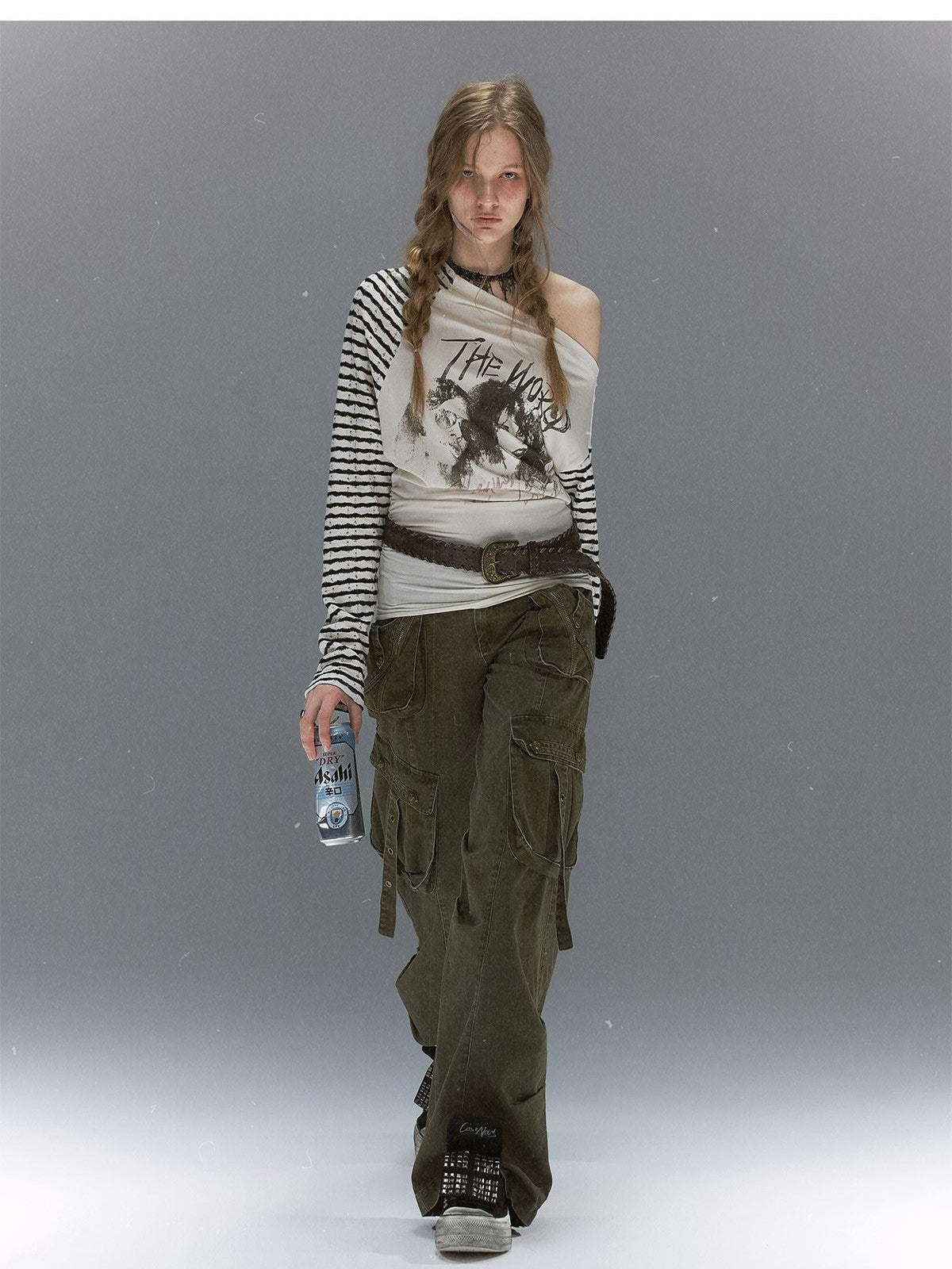 Cest Nous Distressed Multi Pocket Dual Waist Contrast Military Women&