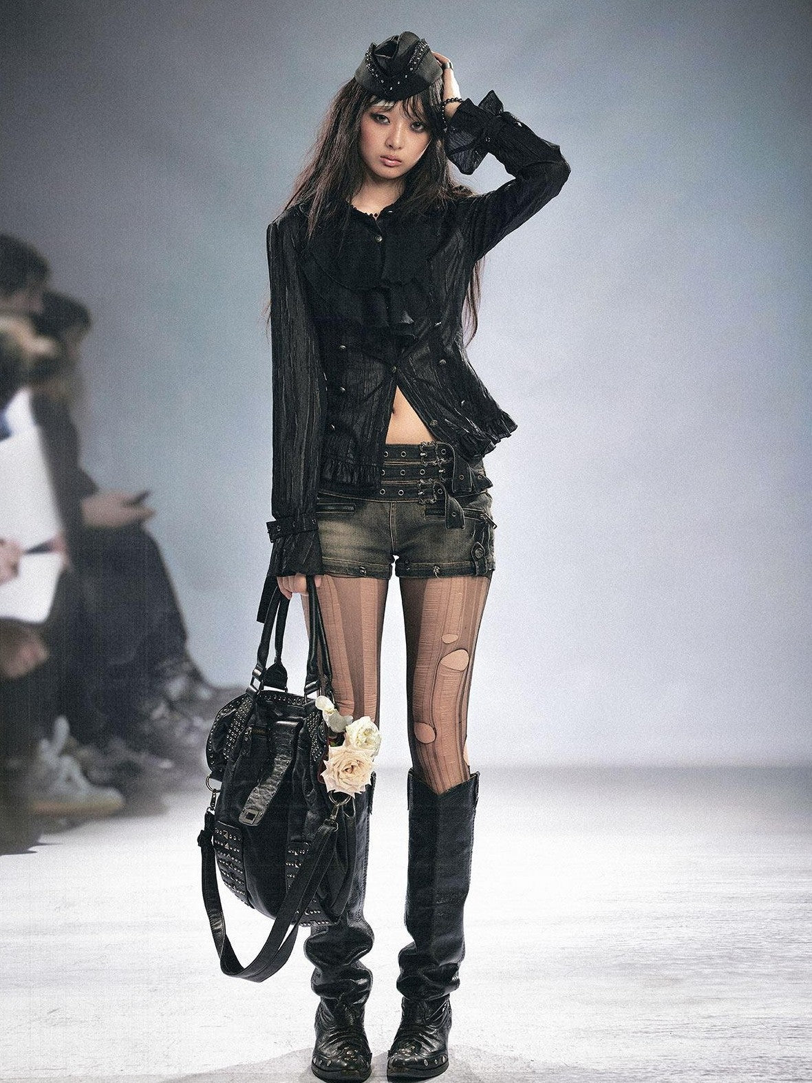 Cest Nous Distressed Punk Multi Belt Metal Buckle Low Waist Women&