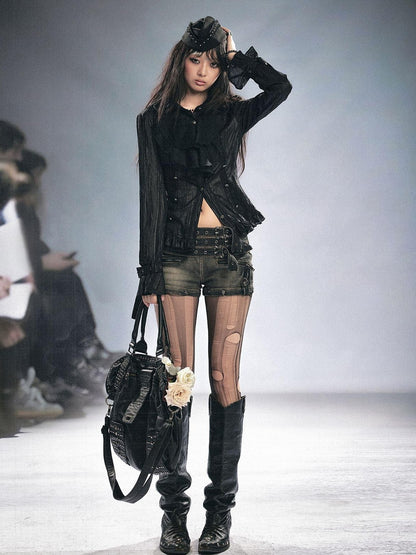 Cest Nous Distressed Punk Multi Belt Metal Buckle Low Waist Women&