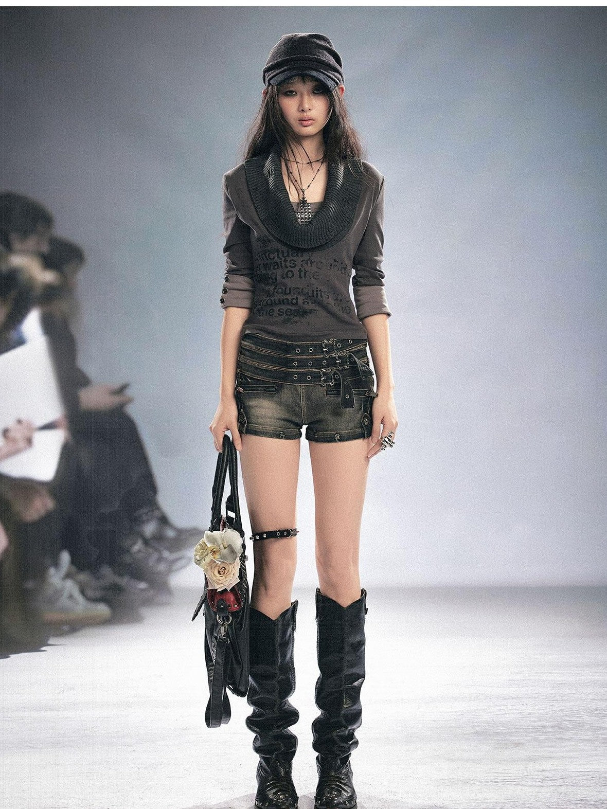 Cest Nous Distressed Punk Multi Belt Metal Buckle Low Waist Women&