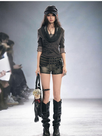 Cest Nous Distressed Punk Multi Belt Metal Buckle Low Waist Women&
