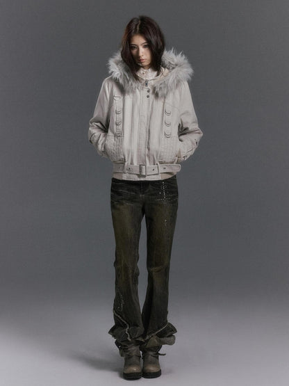 Cest Nous Distressed Studded Mud Dye Raw Edge Women&