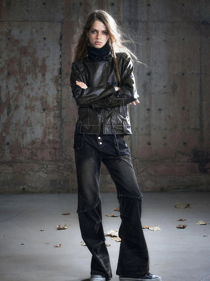 Double Waist Muddy Wash Low Rise Flared Jeans