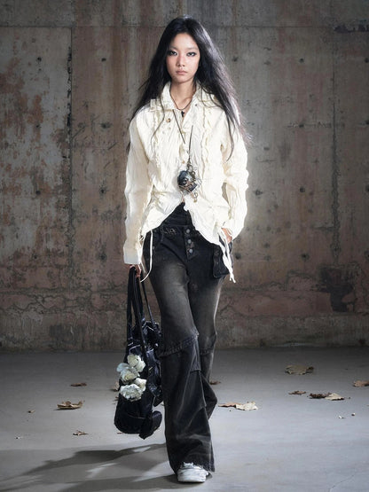 Double Waist Muddy Wash Low Rise Flared Jeans