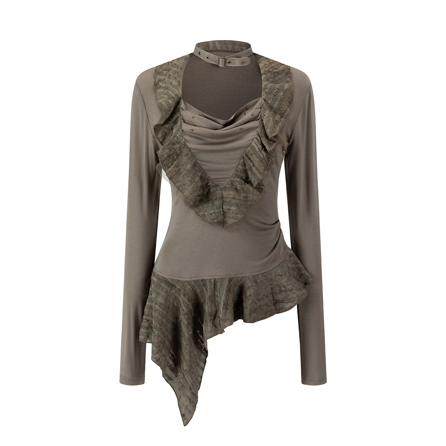 Cest_Nous_Edgy_Punk_Flared_Hem_Patchwork_Women_Commute_Long_Sleeve_Lyocell_Spandex_Blouse_MISSTT