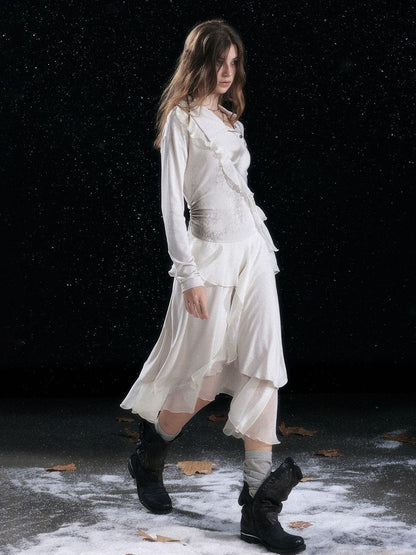 Cest Nous Edgy Punk Irregular Hem Printed Rayon Patchwork Slim Fit Ladies Midi Dresses