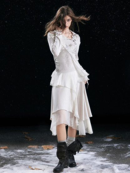 Cest Nous Edgy Punk Irregular Hem Printed Rayon Patchwork Slim Fit Ladies Midi Dresses