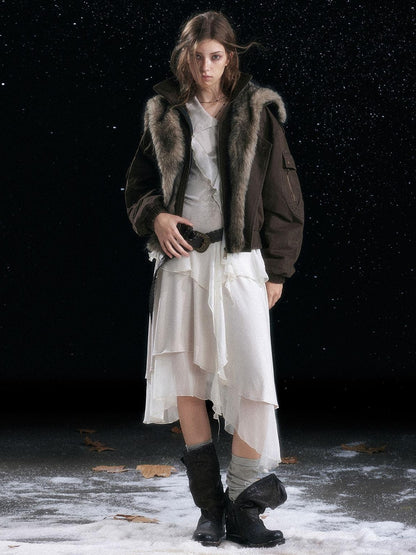 Cest Nous Edgy Punk Irregular Hem Printed Rayon Patchwork Slim Fit Ladies Midi Dresses