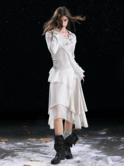 Cest Nous Edgy Punk Irregular Hem Printed Rayon Patchwork Slim Fit Ladies Midi Dresses