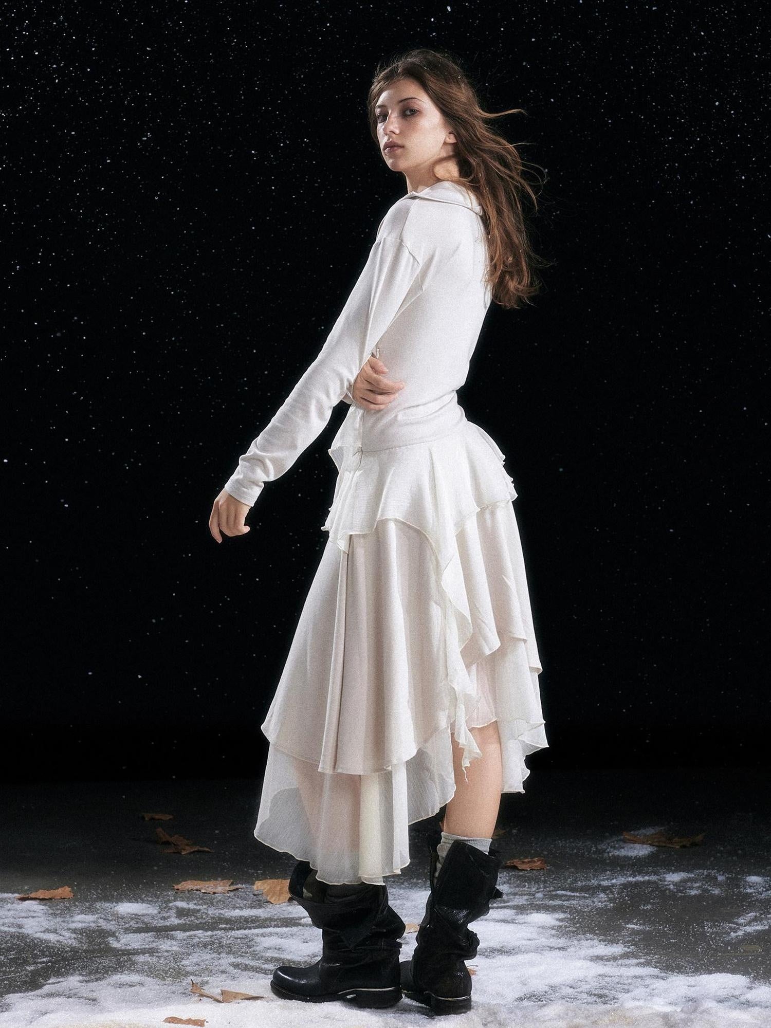 Cest Nous Edgy Punk Irregular Hem Printed Rayon Patchwork Slim Fit Ladies Midi Dresses